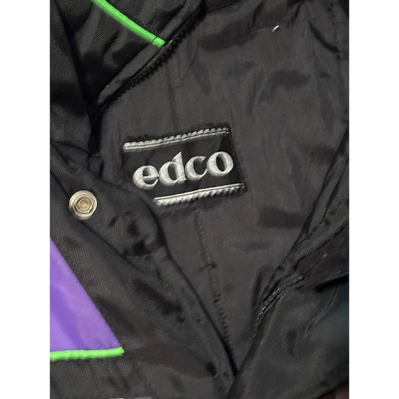 Vintage Edco Racer Jacket Black Purple Neon Green Checkered Racing Windbreaker - Picture 2 of 5